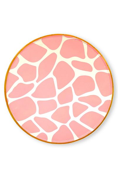 Mare Karnaval Safari Pink Giraffe Gold Gilded Cardboard Party Plate 10 Pieces-23cm