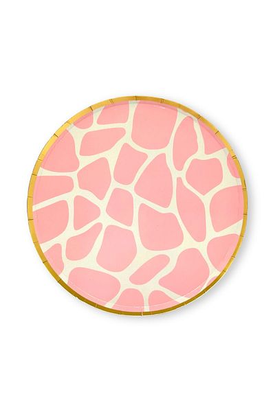 Mare Karnaval Safari Pink Giraffe Gold Gilded Cardboard Party Plate 10 Pieces-18cm