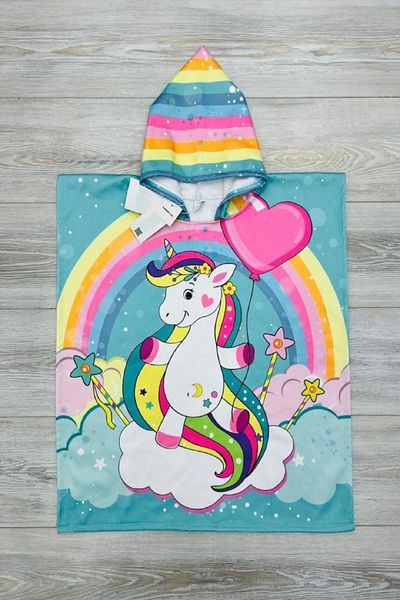 PODIUM GYM Unicorn Character Poncho Bathrobe with Cap - Beach - Pool - Bathroom Children's Towel
