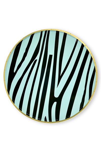 Mare Karnaval Safari Blue Zebra Gold Gilded Cardboard Party Plate 10 Pieces-23cm