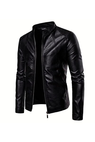 Derimont's Hakiki Deri Siyah Blanch Fermuarlı Erkek Deri Ceket