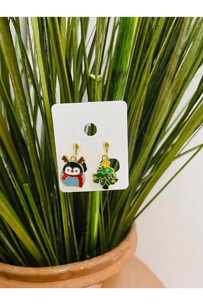 1PARÇAMAVİ Snowman Christmas Clip Women's Earrings - Non-perforated Earrings