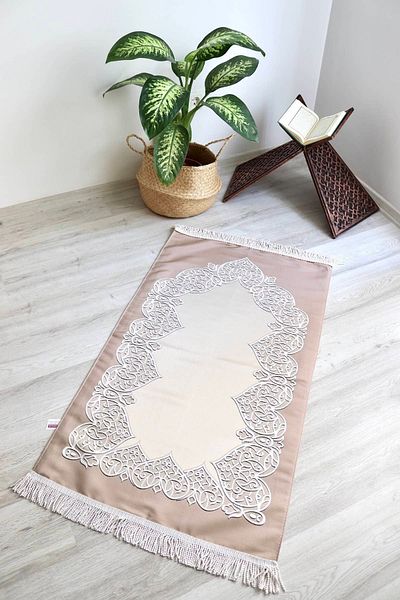 Bilenler Lined Luxury Dowry Prayer Rug S1022 Beige