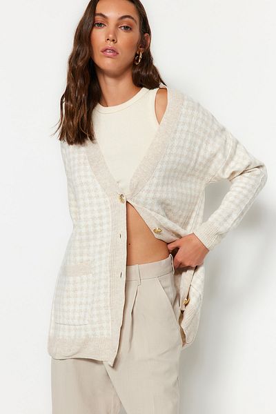 Trendyol Collection Weite Passform, steinfarbene Strickjacke - TWOAW22HI0179