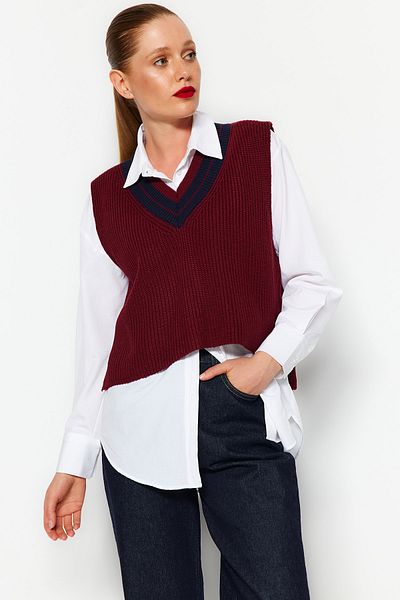 Burgundy Women Sweater Vests Styles Prices Trendyol