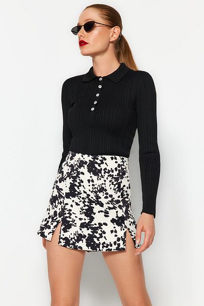 Trendyol Collection Black Mercerized Look Polo Neck Ribbed Knitwear Sweater Twoaw21Kz0773