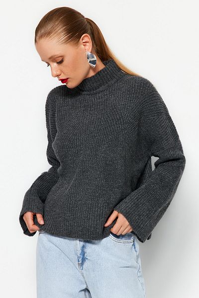 Trendyol Collection Anthracite Soft Textured Basic Knitwear Sweater TWOAW22KZ0474