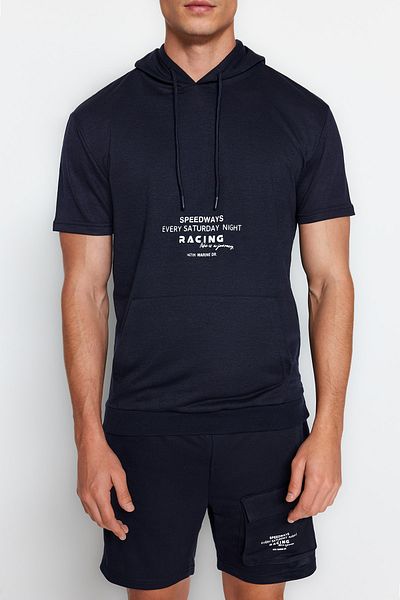 Trendyol Collection Σετ ανδρικής φόρμας Navy Blue με κανονική/κανονική εφαρμογή με στάμπα πόρτας
