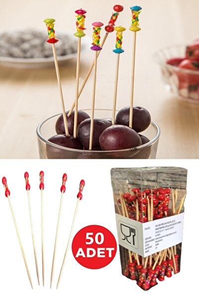 Hyd Bambu Yiyecek Kürdanı Meyve Kanepe Çatalı Çubukları Kokteyl Parti Çubuğu 50 Adet
