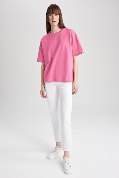 DeFacto Oversize Fit Crew λαιμόκοψη κοντό μανίκι 100 βαμβακερό μπλουζάκι W9570az23sm