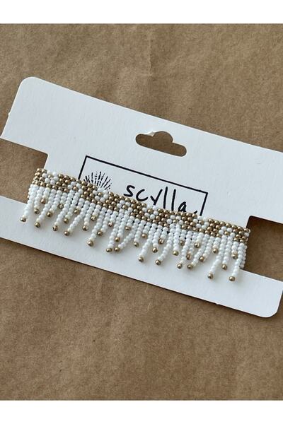 scyllastore Açık Kahve Bej Özel Tasarım Çiçekli Boncuk Halhal Aksesuar