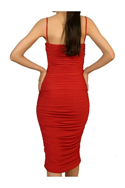 Zagrep Жіноча червона сукня з підкладкою, драпіруванням і збірками