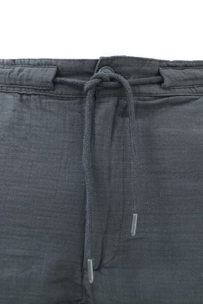 COOL TARZ Erkek Siyah Musli Bağcıklı Keten Şort