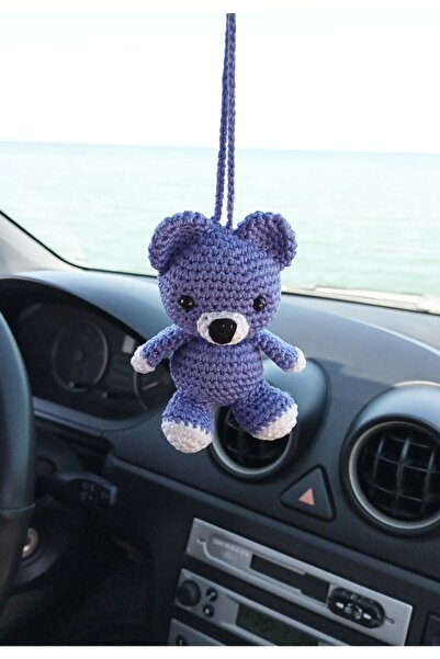 Glsm Boutique El Yapımı Sevimli Eflatun Ayı, Oto Dikiz Aynası Süsü, Araba Aks...