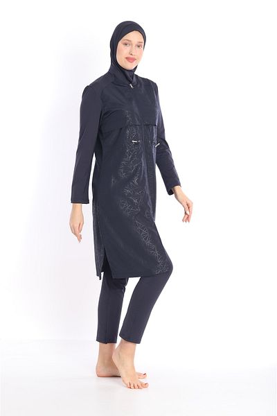 Sonne's Women's Full Covered Water Repellent Zippered Parachute Fabric Hijab Swimsuit
