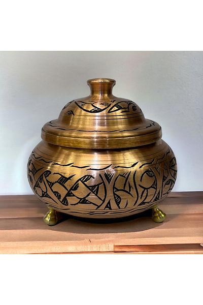 EFEMİR Skoç Antique Carved Embroidered Copper Sugar Bowl