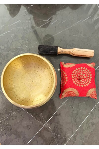 Miamantra 14 cm Diameter Brass Tibetan Sound Bowl - Red Pillow and Mallet Set
