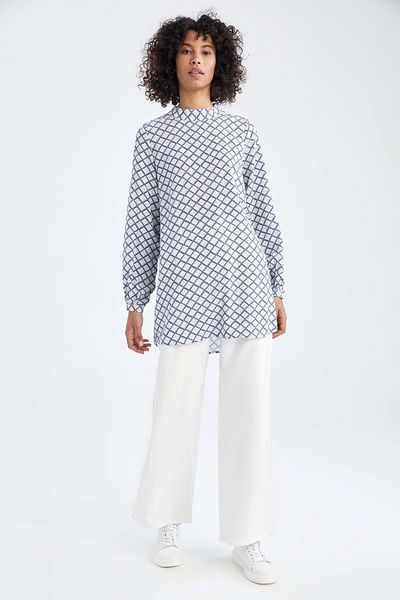 DeFacto Regular Fit Turtleneck Patterned Viscose Tunic