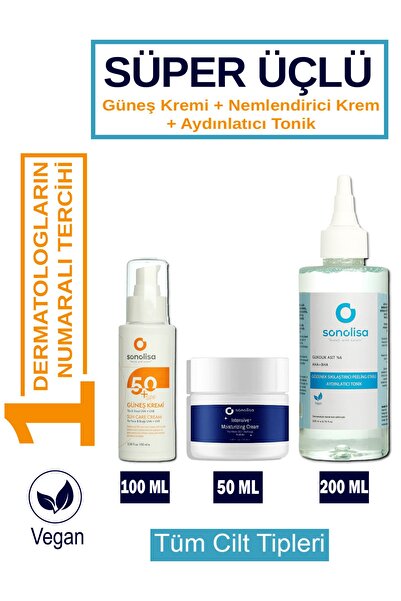 SONOLİSA Süper 3'lü Cilt Bakım Seti ( Güneş Kremi 50+ Spf + Yoğun Nemlendiric...