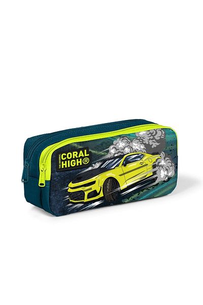 Coral High Kids Nefti Highlighter Yellow Car μοτίβο τσάντα στυλό δύο τμημάτων 12067