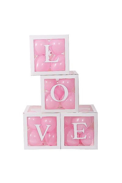 RÖNESANS PARTİ White Transparent Balloon Box with Love Written 25X25 cm
