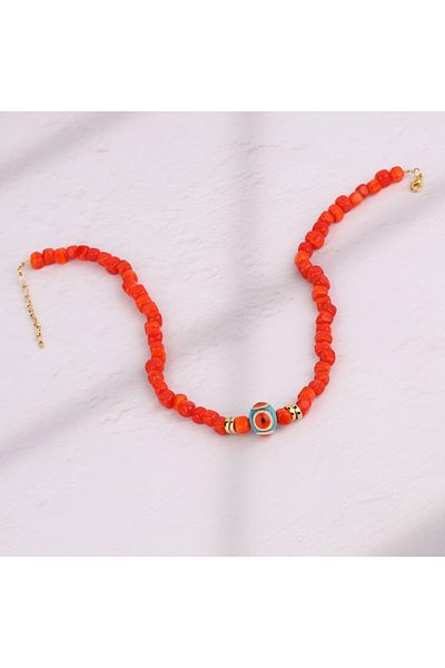 ADAMODART Orange Murano Glass Beaded Evil Eye Necklace