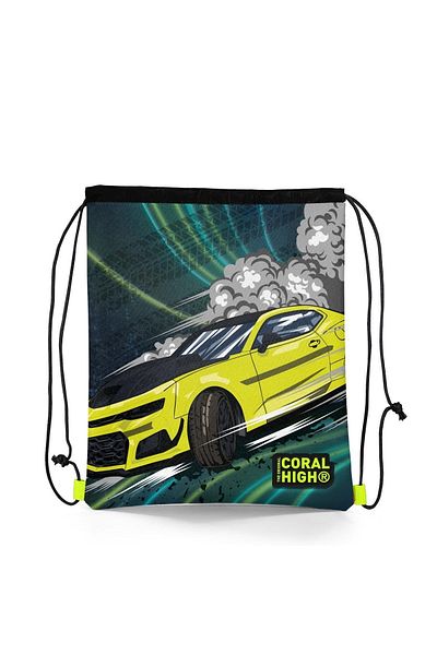 Coral High Kids Nefti Highlighter Yellow Car Patterned Drawstring Drawstring Backpack 22480