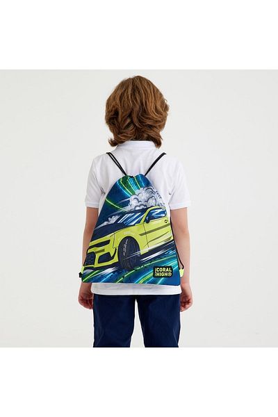 Coral High Kids Nefti Highlighter Yellow Car Patterned Drawstring Drawstring Backpack 22480
