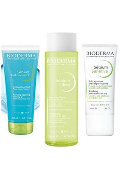 Bioderma Sebium Foaming Gel Tube 200 Ml+ Sebium Lotion 200 Ml+ Sebium Sensiti...