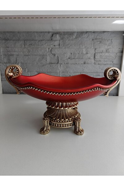 ALANYA HOME DECOR Kırmızı/gold Seramik+polyester Kondol/meyvelik 42x22x22cm R...