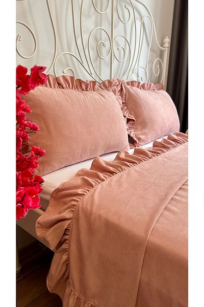 Decamor home Frilly Powder Pink Bedspread Set Double