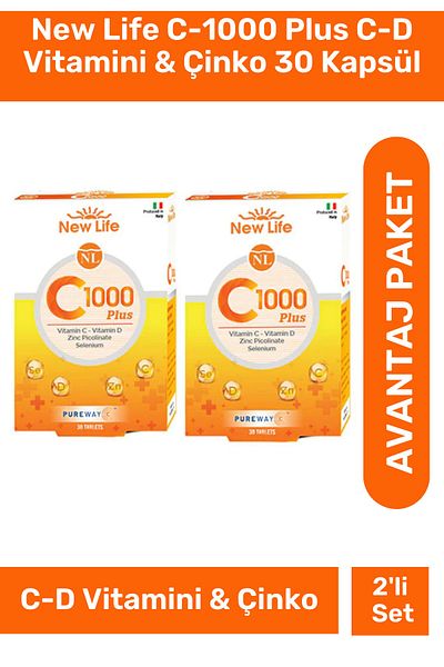 New Life C-1000 Plus Vitamin C-D & Zinc 30 Capsules - 2 Pieces
