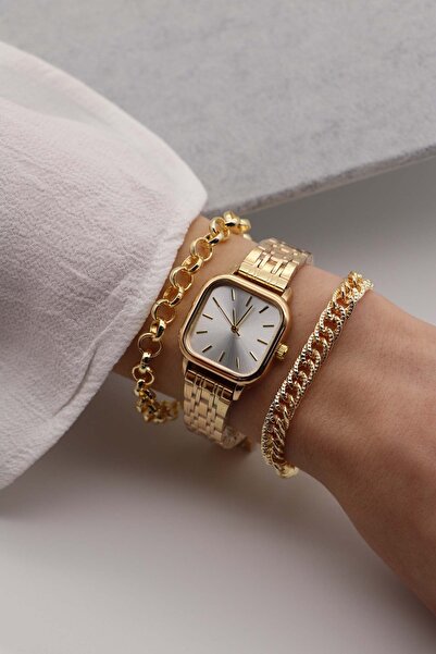 Northwatch ساعة يد نسائية بيرلا مينيمال مربعة الشكل باللون الذهبي والأبيض مع ...