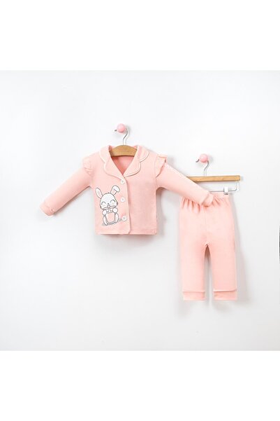 Sparrow Laurel Kız Bebek Tavşan Baskılı Önden Düğmeli Pijama Takımı,alt Üst G...