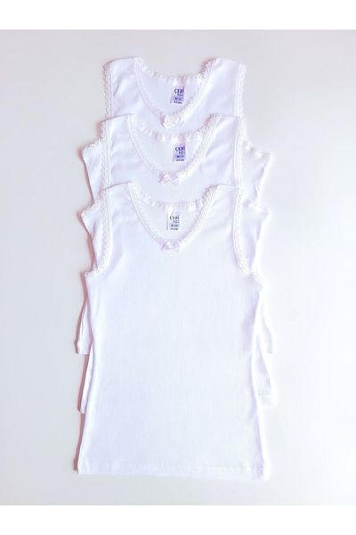 ÇebiKids Girl's 100% Cotton Thick Strap White Ribbed Undershirt 3-pack