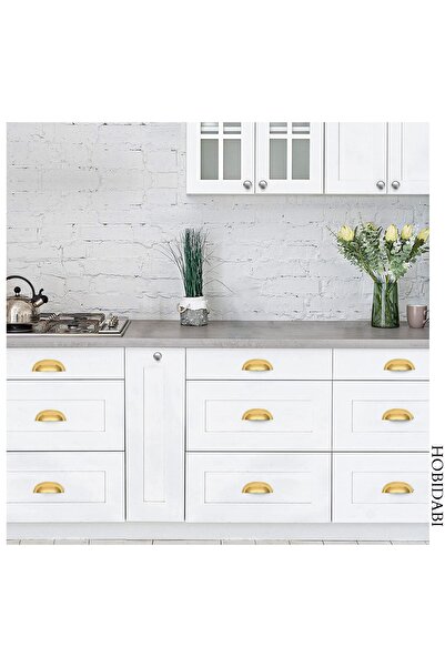 HOBİDABİ Altın Sarı Tas Mobilya Kulpu Midye Çanak 64 Mm 1 Adet Dolap Çekmece Vestiyer