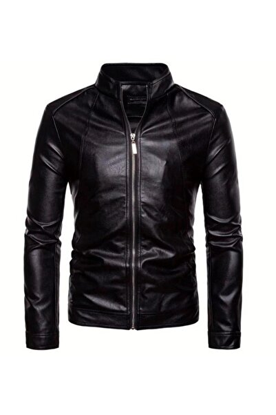 Derimont's Hakiki Deri Siyah Blanch Fermuarlı Erkek Deri Ceket