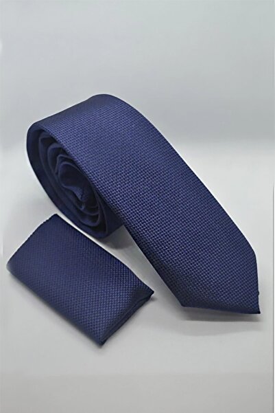 Miezza Dokuma Slim Fit Düz Renk Mendilli Kuş Gözü Kravat