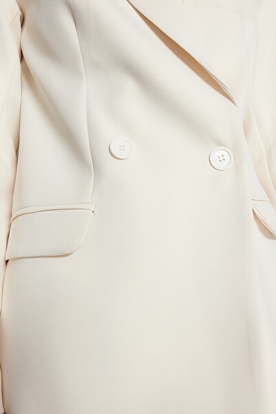 Trendyol Modest Cream Blazer Jacket-Pants Woven Bottom-Top Set TCTAW23US00132