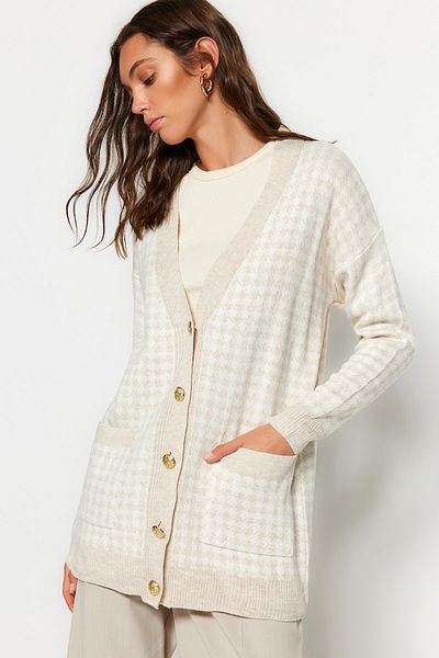 Trendyol Collection Weite Passform, steinfarbene Strickjacke - TWOAW22HI0179