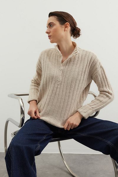 Trendyol Collection Stone Wide Fit Soft Textured Stand Collar Knitwear Sweater TWOAW21KZ0783
