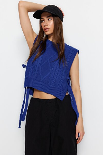 Trendyol Collection Saks Knitwear Crop pulóverek - oldalsó masni kötéssel TWOAW22SV0058