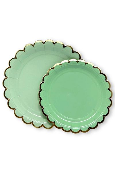 Mare Karnaval Macaron Mint Gold Gilded Cardboard Party Plate 8 Pieces-18cm
