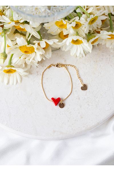 CHARMLUCKY Murano Red Heart Bracelet with Letter