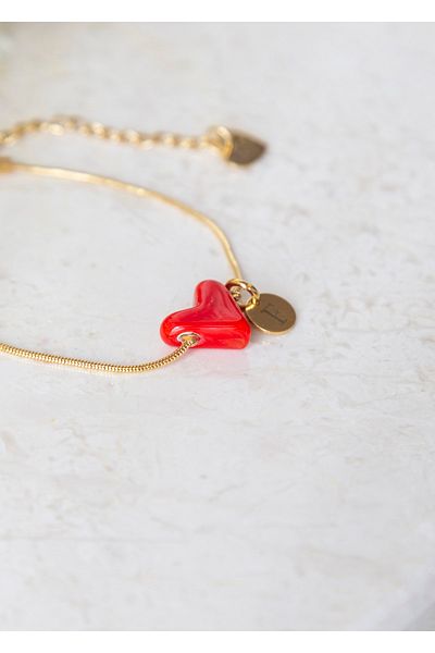 CHARMLUCKY Murano Red Heart Bracelet with Letter