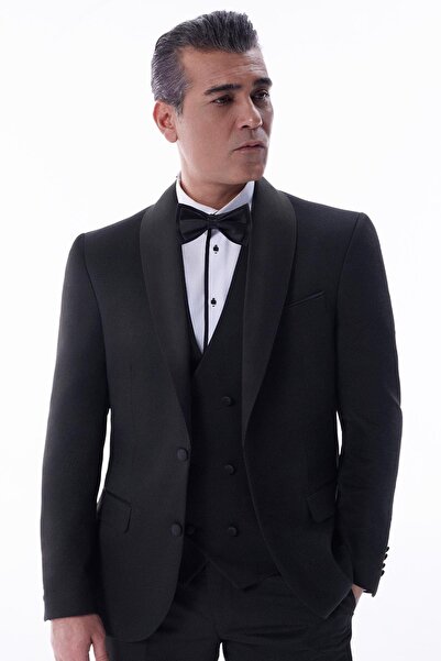 SÜVARİ Slim Kalıp Armürlü Smokin Takım Elbise