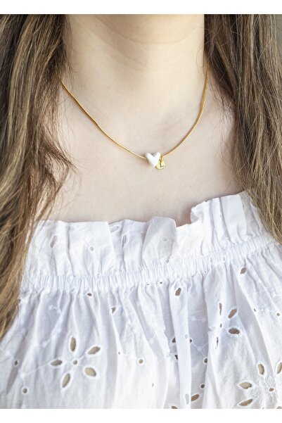 CHARMLUCKY Murano Beyaz Kalp Harfli Kolye