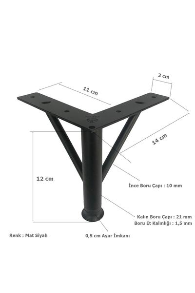 EYM Picior de ac de păr Metal 12 Cm Mobilier Negru Mat Picior de scaun