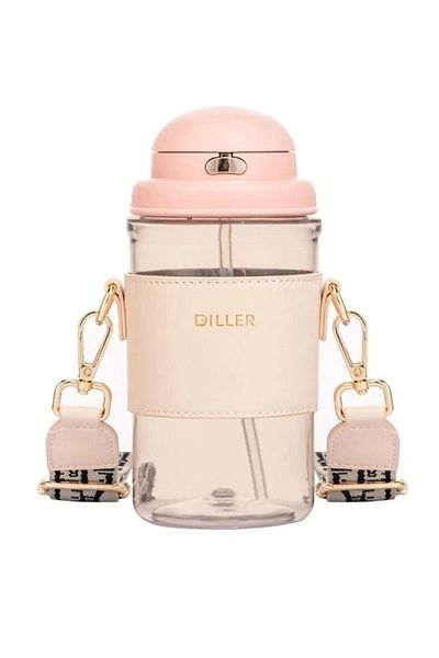 DILLER 650ml Fashion Leather Covered Tritan Water Bottle with Straw