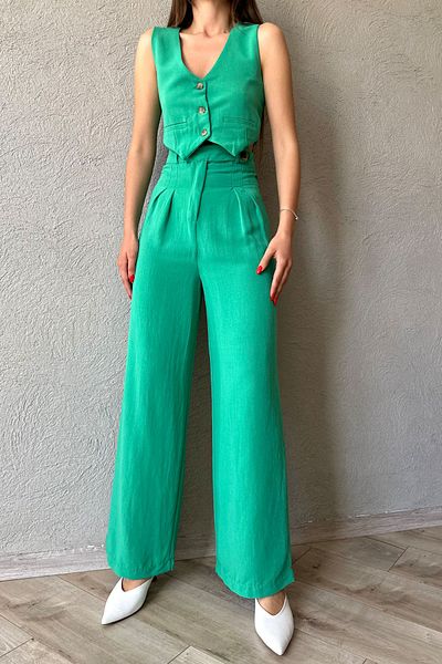 Seda Yalçın Atelier Green Vest Trousers Linen Set